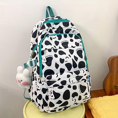 Cow Print Backpack Preppy Style Schoolbag Casual Travel Rucksack