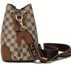 Floral Plaid Bucket Bag Vintage Crossbody Drawstring Handbag
