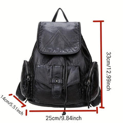 Vintage Washed PU Leather Flap Backpack Pocket Travel Schoolbag