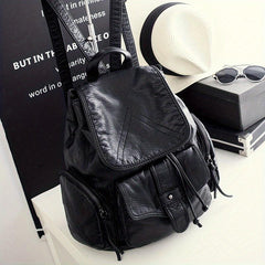 Vintage Washed PU Leather Flap Backpack Pocket Travel Schoolbag