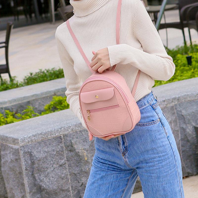 Small Faux Leather Backpack Women's Zipper Work School 9 05 8 26 3 14 Inch