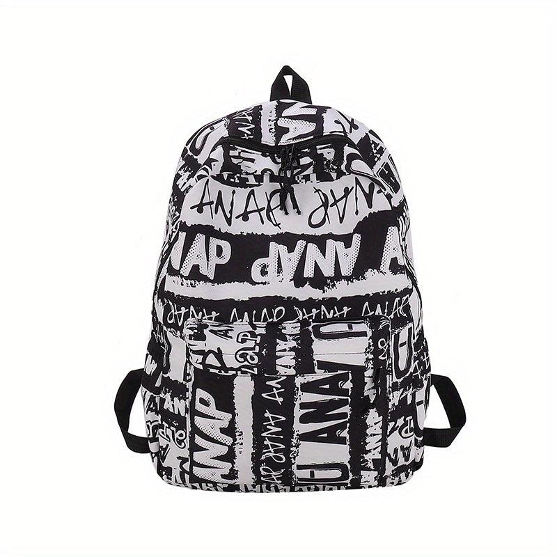 Graffiti Pattern Backpack Niche Zipper Daypack Stylish School Bag