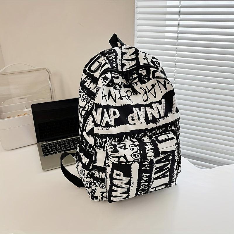 Graffiti Pattern Backpack Niche Zipper Daypack Stylish School Bag