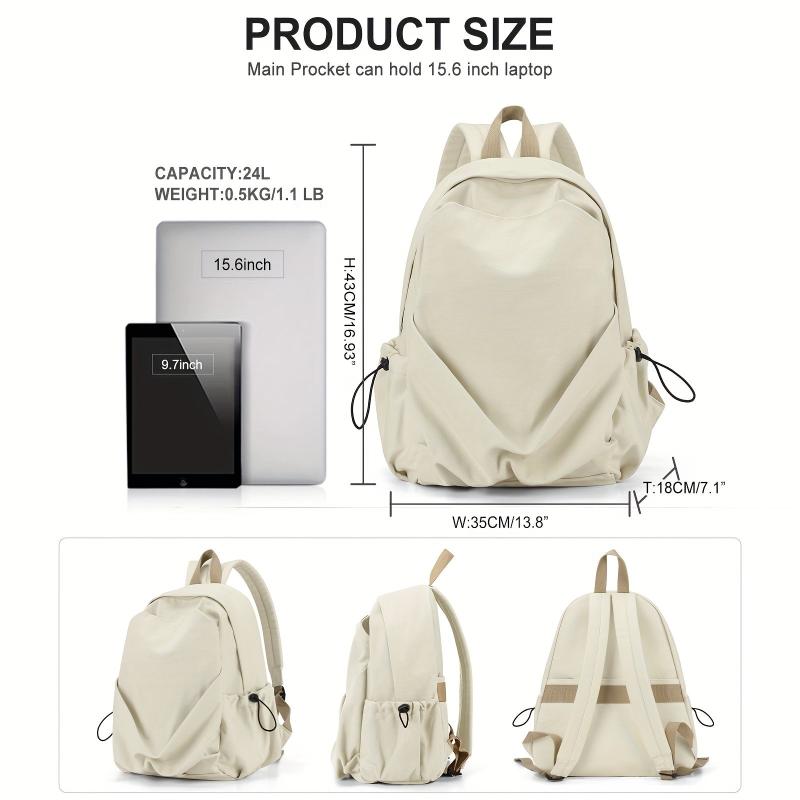Ruched Backpack Solid Preppy Schoolbag Casual Nylon Travel Rucksack