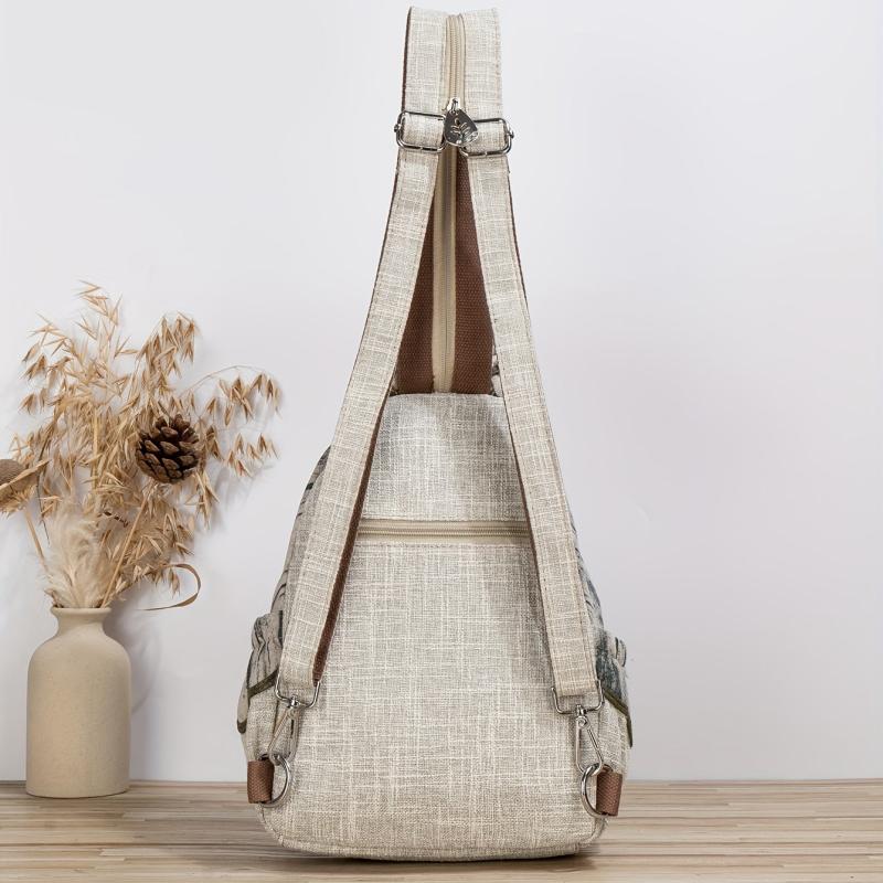 Embroidered Flower Sling Backpack Crossbody Bag With Zipper Strap