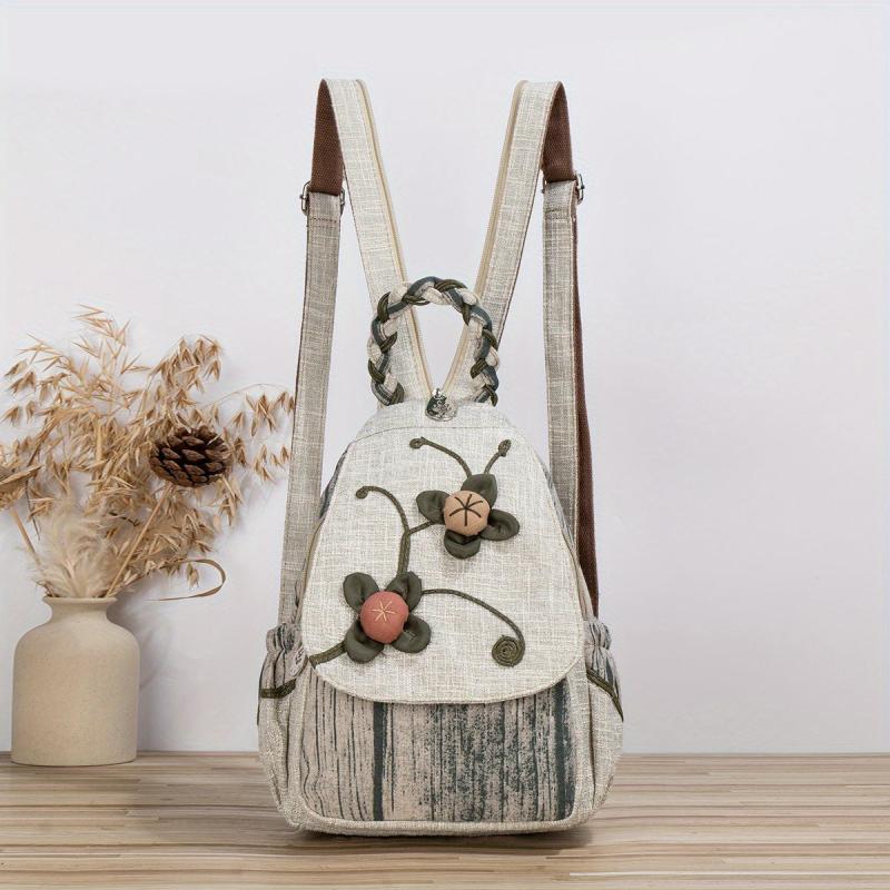 Embroidered Flower Sling Backpack Crossbody Bag With Zipper Strap