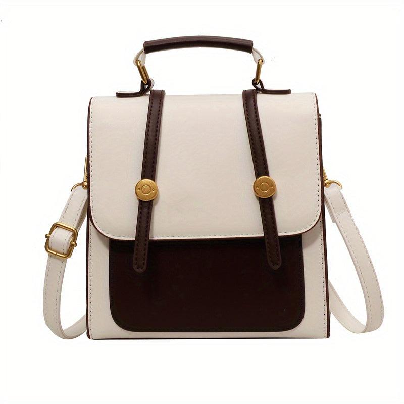 British Style Square School Backpack Contrast Handbag Convertible Crossbody Bag