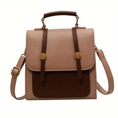 British Style Square School Backpack Contrast Handbag Convertible Crossbody Bag