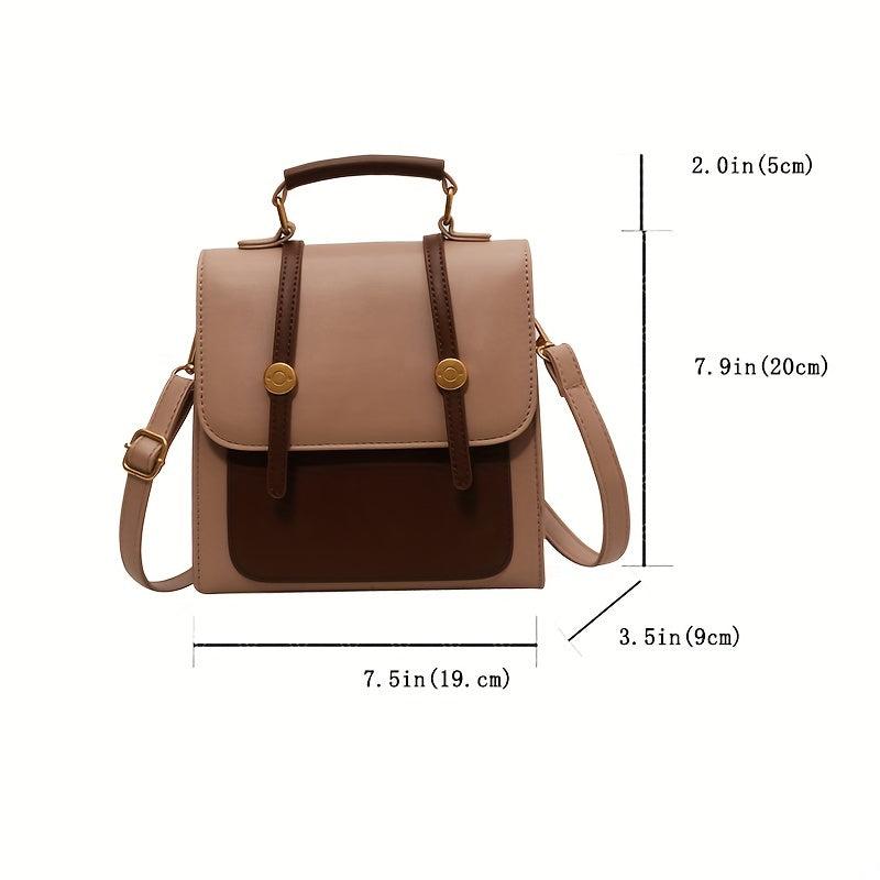 British Style Square School Backpack Contrast Handbag Convertible Crossbody Bag