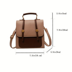 British Style Square School Backpack Contrast Handbag Convertible Crossbody Bag