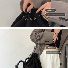 Chain Bucket Backpack Drawstring Daypack Casual Travel School Bag