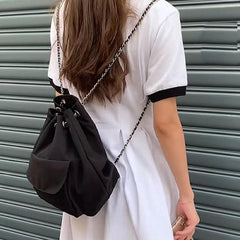 Chain Bucket Backpack Drawstring Daypack Casual Travel School Bag
