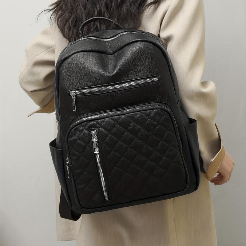 Solid Argyle Pattern Large Capacity Backpack