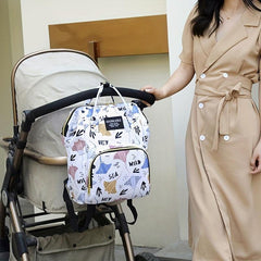 Cartoon Print Diaper Bag Travel Backpack For Mom And Dad