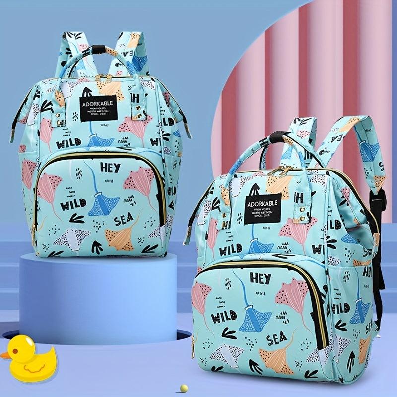 Cartoon Print Diaper Bag Travel Backpack For Mom And Dad