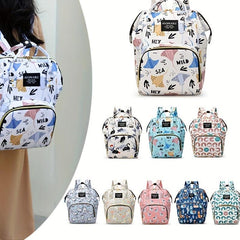 Cartoon Print Diaper Bag Travel Backpack For Mom And Dad