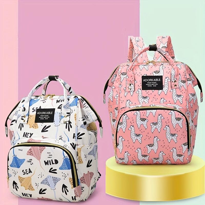 Cartoon Print Diaper Bag Travel Backpack For Mom And Dad