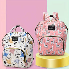 Cartoon Print Diaper Bag Travel Backpack For Mom And Dad