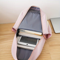 Preppy School Bag Set Colorblock Backpack Handbag Shoulder Bag Long Pouch