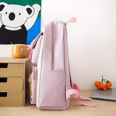 Preppy School Bag Set Colorblock Backpack Handbag Shoulder Bag Long Pouch