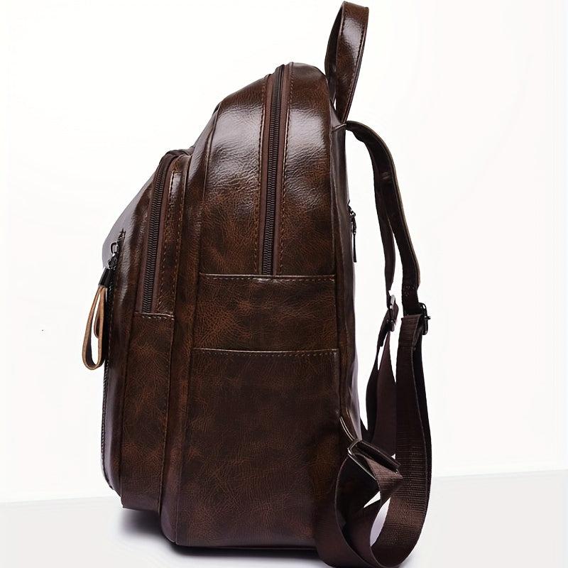 Retro Glossy Large Capacity PU Leather Backpack
