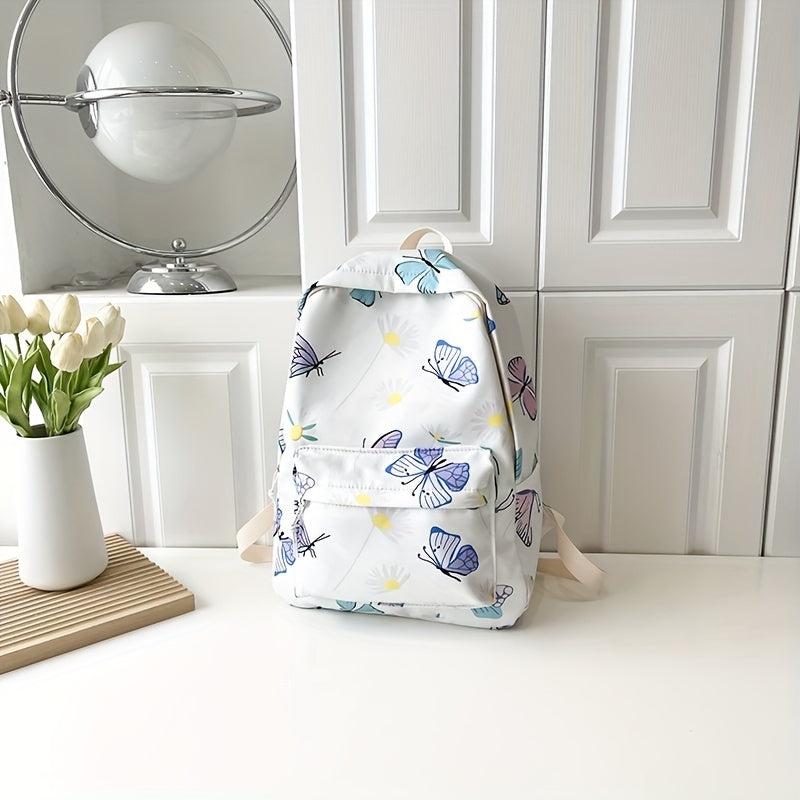 Butterfly Pattern Large Capacity Preppy Backpack Canvas Lightweight Commuter Bag