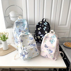 Butterfly Pattern Large Capacity Preppy Backpack Canvas Lightweight Commuter Bag