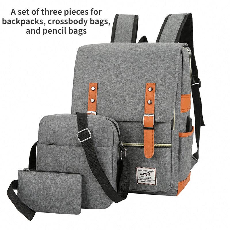 3-Piece Casual Bag Set: Backpack, Crossbody Bag & Clutch Wallet