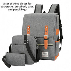 3-Piece Casual Bag Set: Backpack, Crossbody Bag & Clutch Wallet