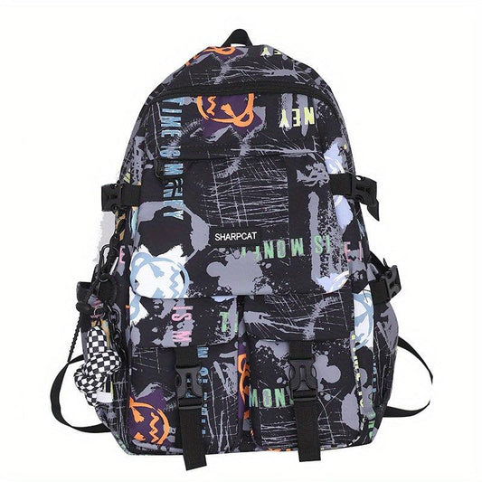 Graffiti Print Laptop Backpack Street Wear Schoolbag