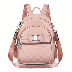 Mini Quilted Backpack Purse Bow Decor Anti Theft Daypack