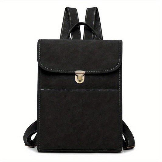 Vintage Solid Backpack Flap Storage School Bag Women's Classic Preppy Backpack