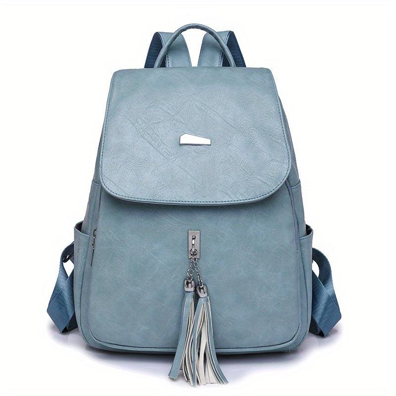 Casual Vintage Zipper Backpack Solid Rucksack With Tassel