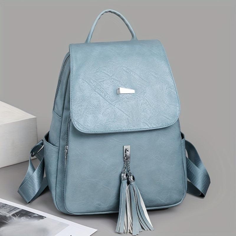 Casual Vintage Zipper Backpack Solid Rucksack With Tassel
