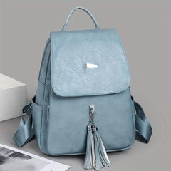 Casual Vintage Zipper Backpack Solid Rucksack With Tassel