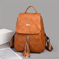 Casual Vintage Zipper Backpack Solid Rucksack With Tassel