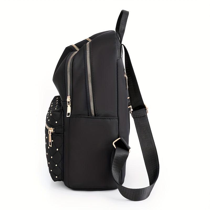 Argyle Quilted Backpack Purse Studded Decor Preppy School Bag