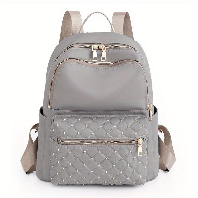 Argyle Quilted Backpack Purse Studded Decor Preppy School Bag