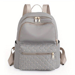 Argyle Quilted Backpack Purse Studded Decor Preppy School Bag
