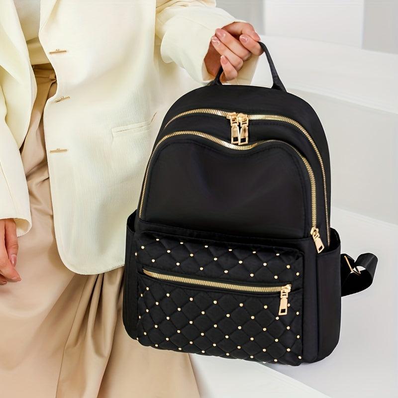 Argyle Quilted Backpack Purse Studded Decor Preppy School Bag