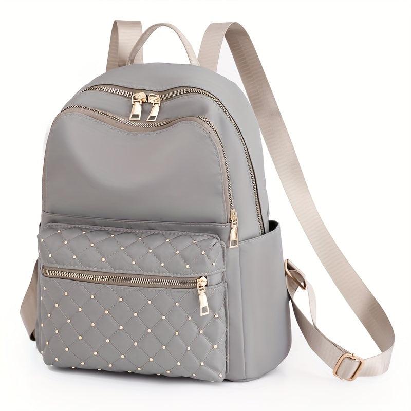 Argyle Quilted Backpack Purse Studded Decor Preppy School Bag
