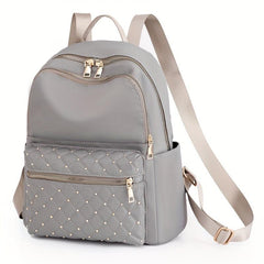 Argyle Quilted Backpack Purse Studded Decor Preppy School Bag