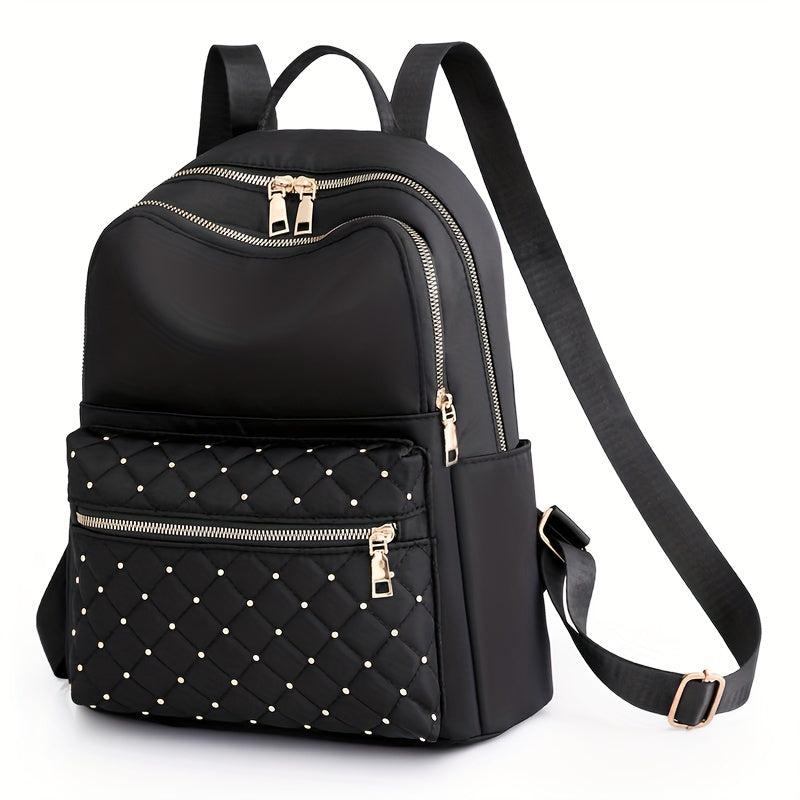 Argyle Quilted Backpack Purse Studded Decor Preppy School Bag