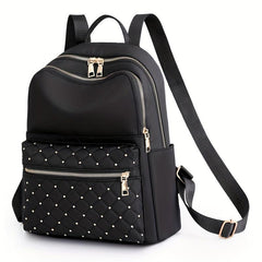 Argyle Quilted Backpack Purse Studded Decor Preppy School Bag
