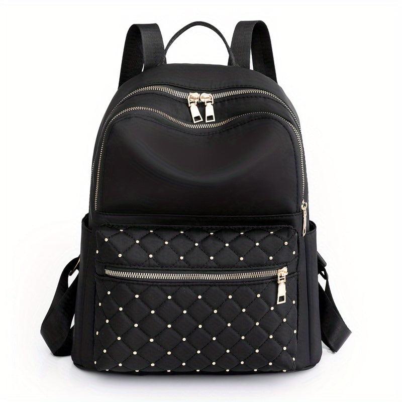 Argyle Quilted Backpack Purse Studded Decor Preppy School Bag