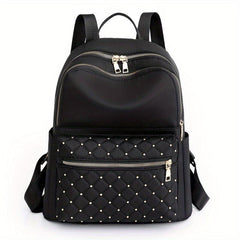 Argyle Quilted Backpack Purse Studded Decor Preppy School Bag
