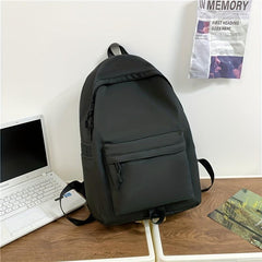 Minimalist Solid Zipper Backpack Preppy Storage School Bag All Match Rucksack