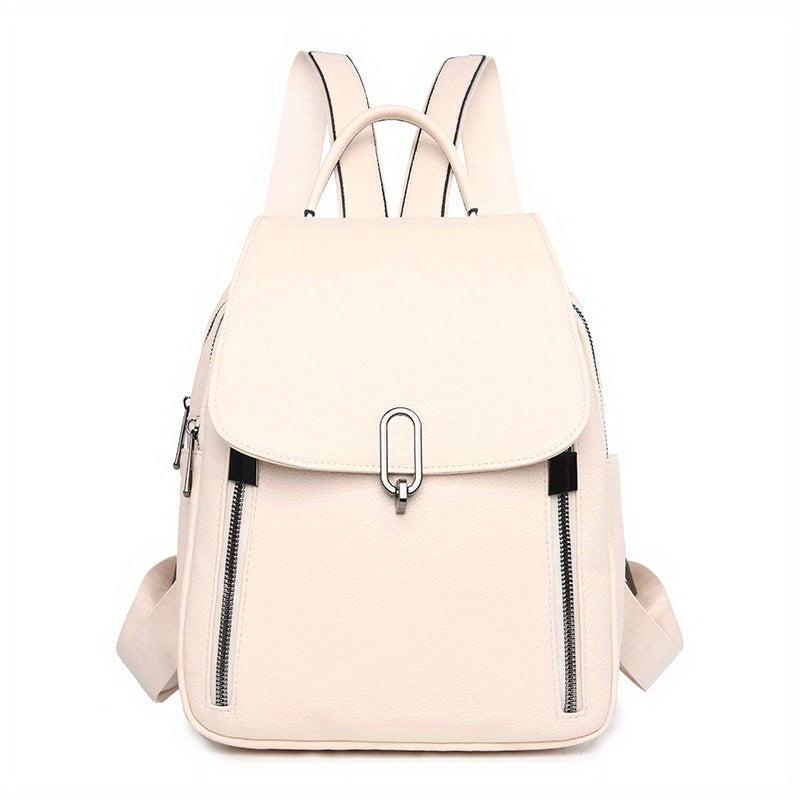 Solid Flap Backpack Preppy Style Bookbag Casual Daypack