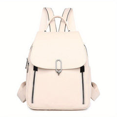 Solid Flap Backpack Preppy Style Bookbag Casual Daypack