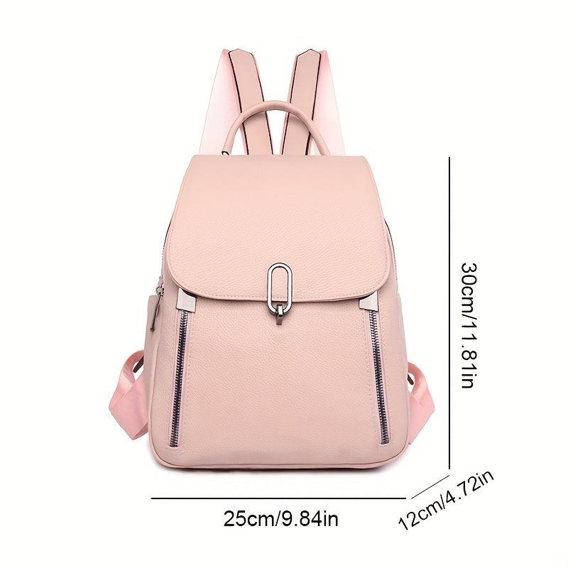 Solid Flap Backpack Preppy Style Bookbag Casual Daypack